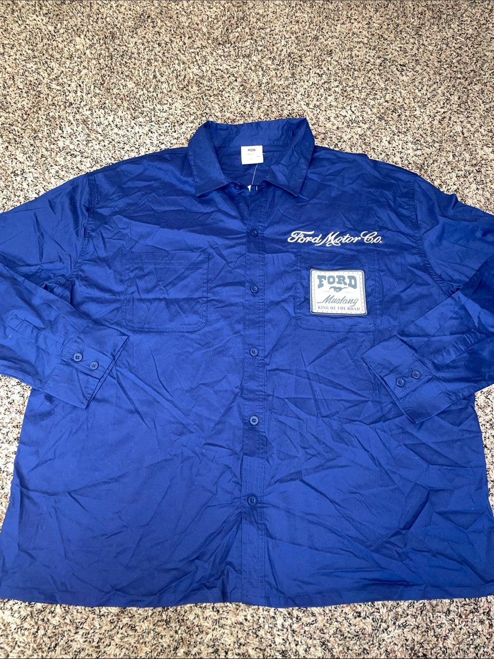 Ford Royal Blue Button-Down Work Shirt with Ford Motor Co. Embroidery L NWT